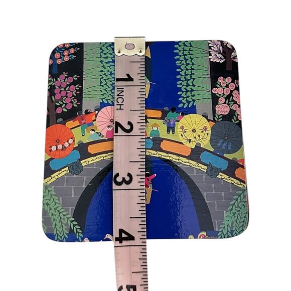 Haitang Coaster Set of 6 Colorful Asian Folk Art Cork 4” Square NIB Hostess Gift - Picture 5 of 6